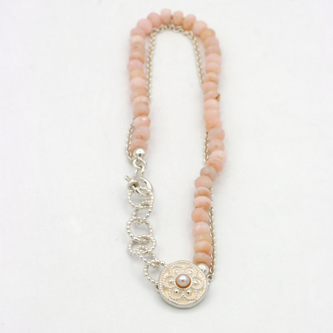 Armban et roze onysx en roze pareltje - Hester Zagt