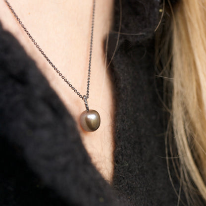 Unieke Zwarte Parel hanger - Handgemaakt Zilver